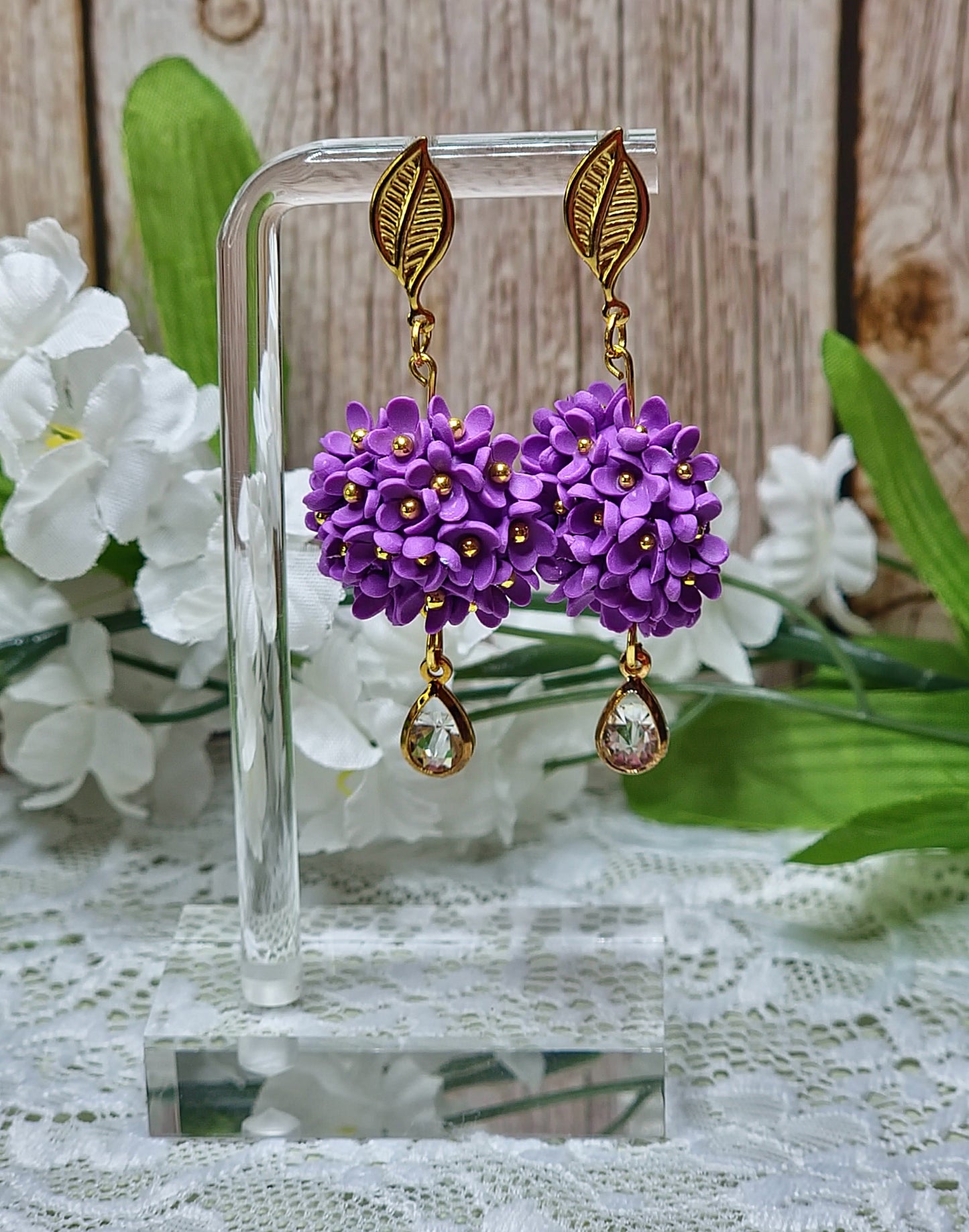 Purple Hydrangea Dangle earrings - B