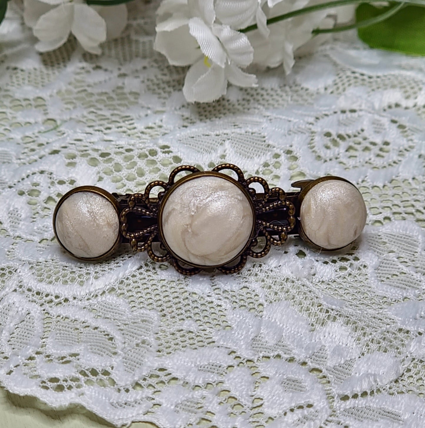 Faux Vintage White Barrette