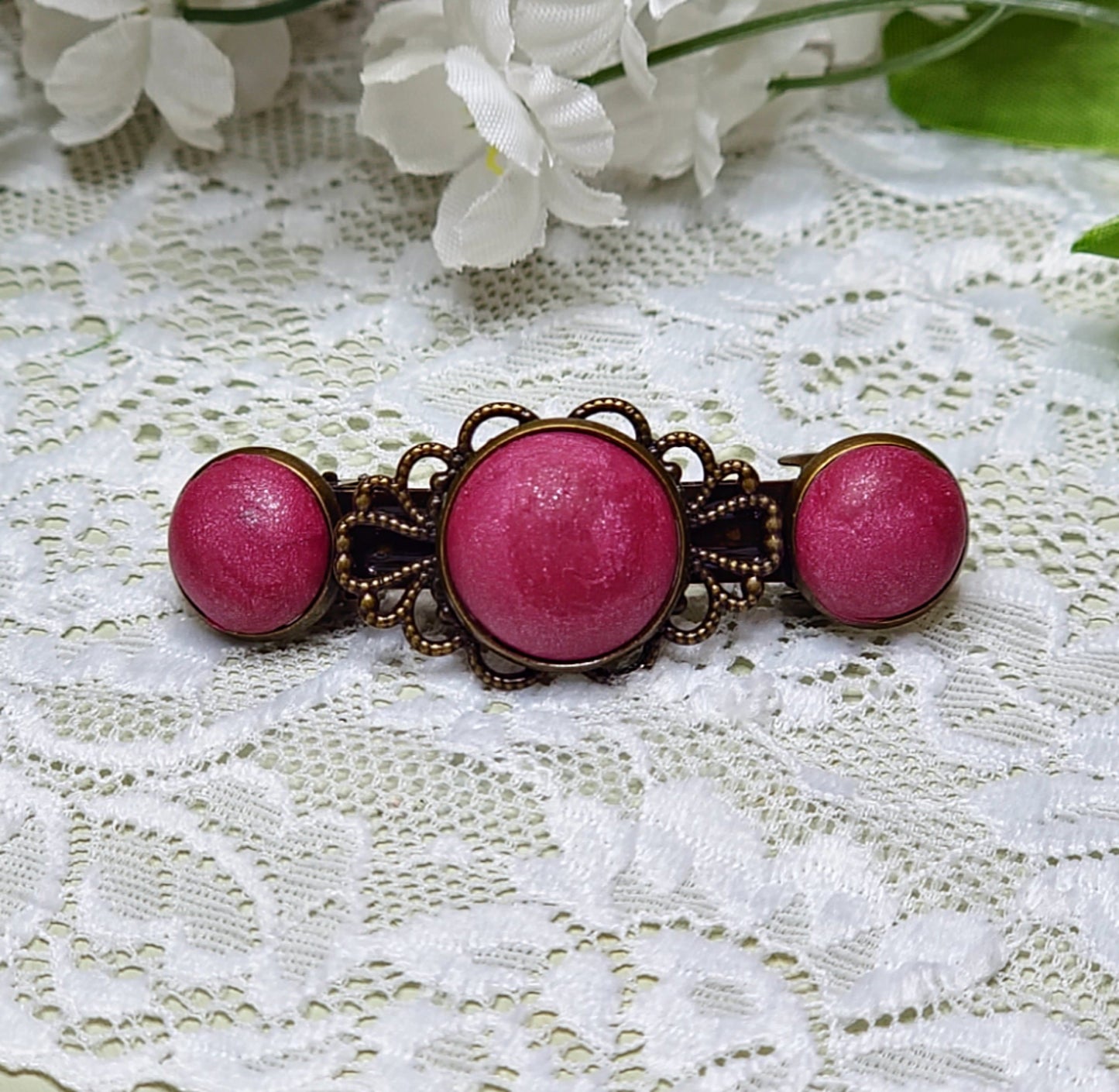 Faux Vintage Reddish Pink Barrette