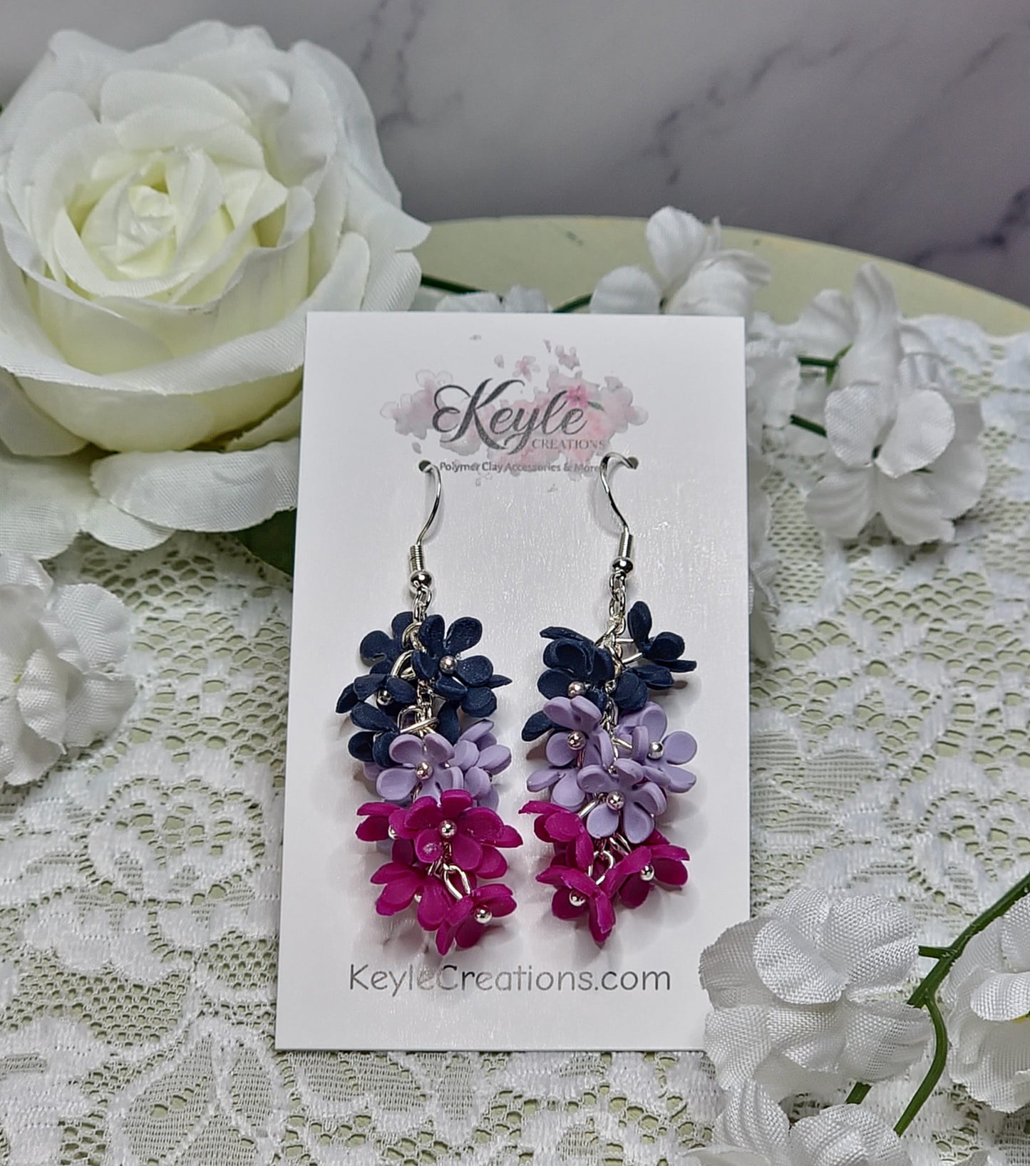 Blue Purple Cluster Dangle earrings | Silver