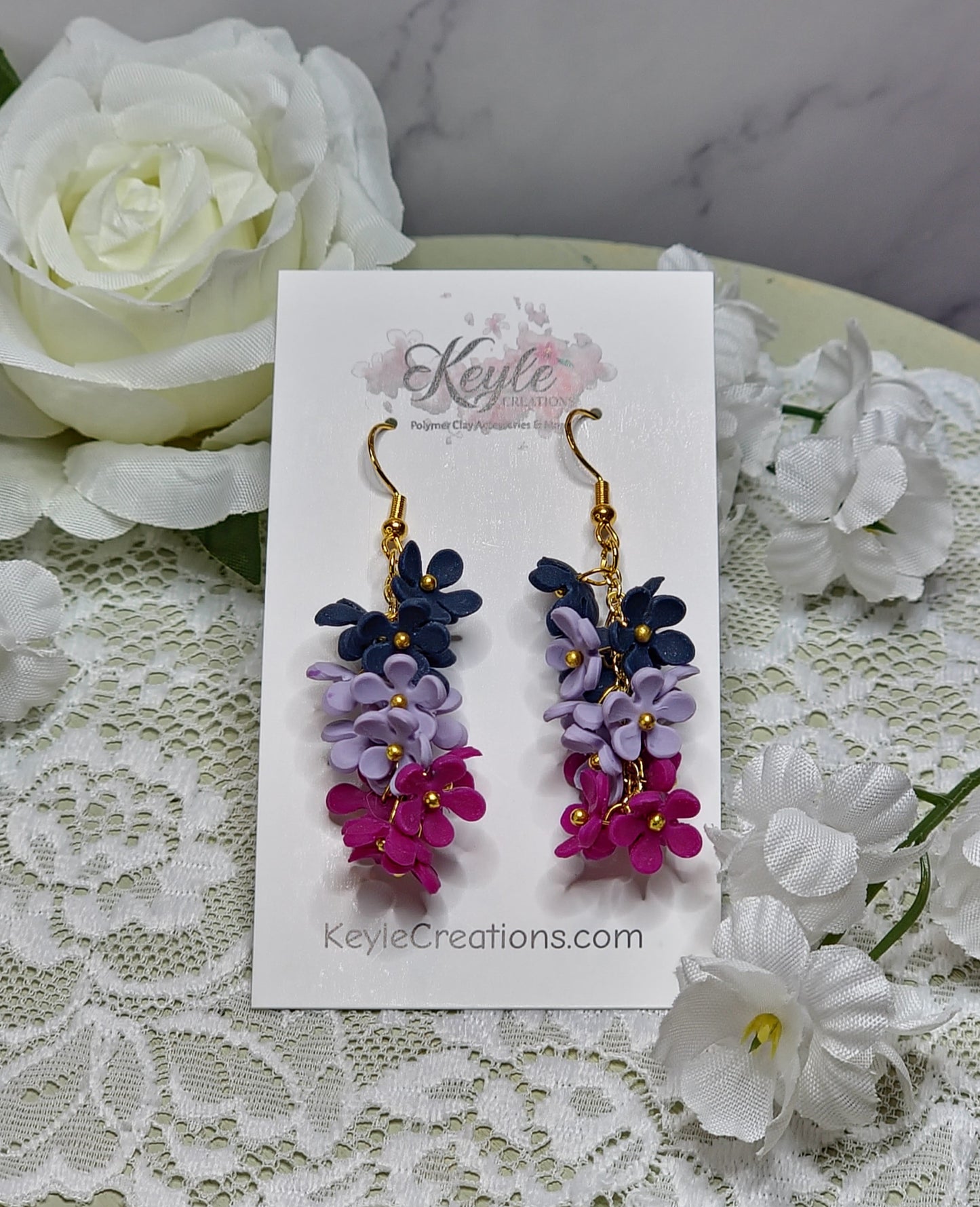 Blue Purple Cluster Dangle earrings | Gold