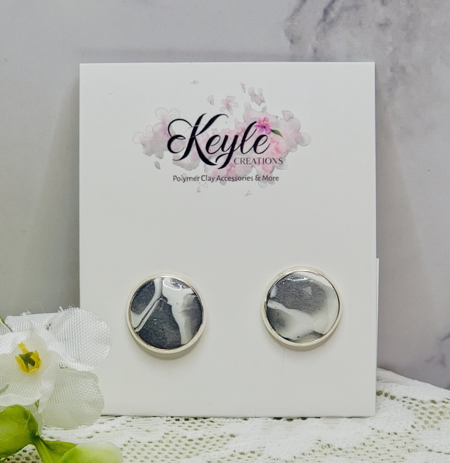 Gray Marbled Stud Earring