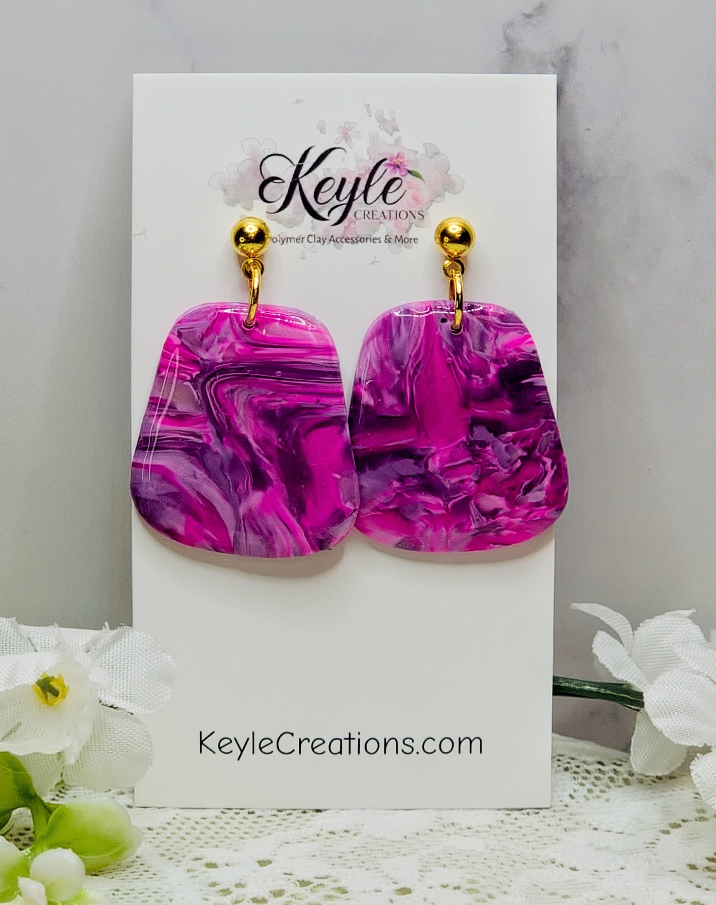 Pink Purple Marbled Dangle Earrings-C