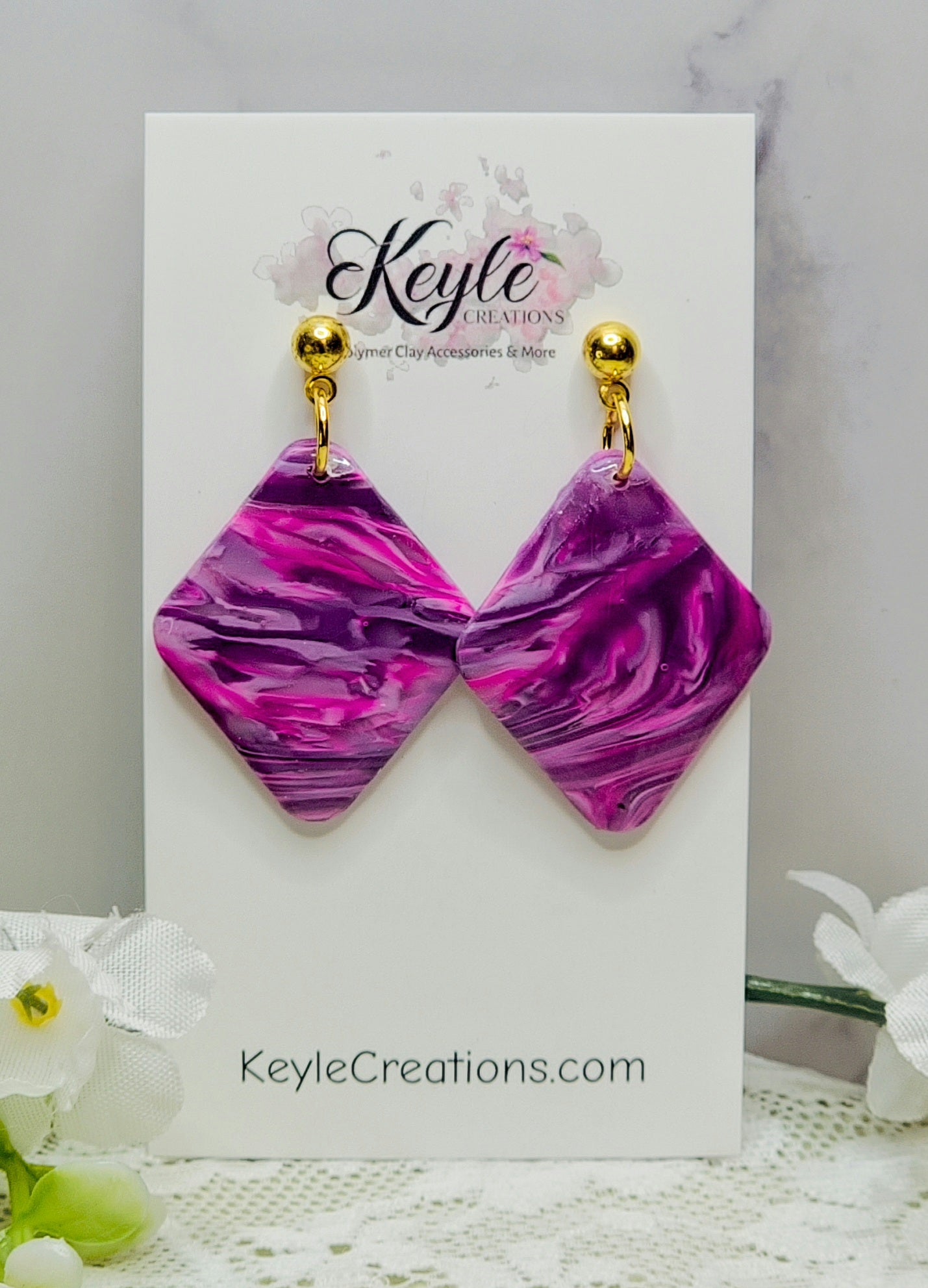 Pink Purple Marbled Dangle Earrings-B