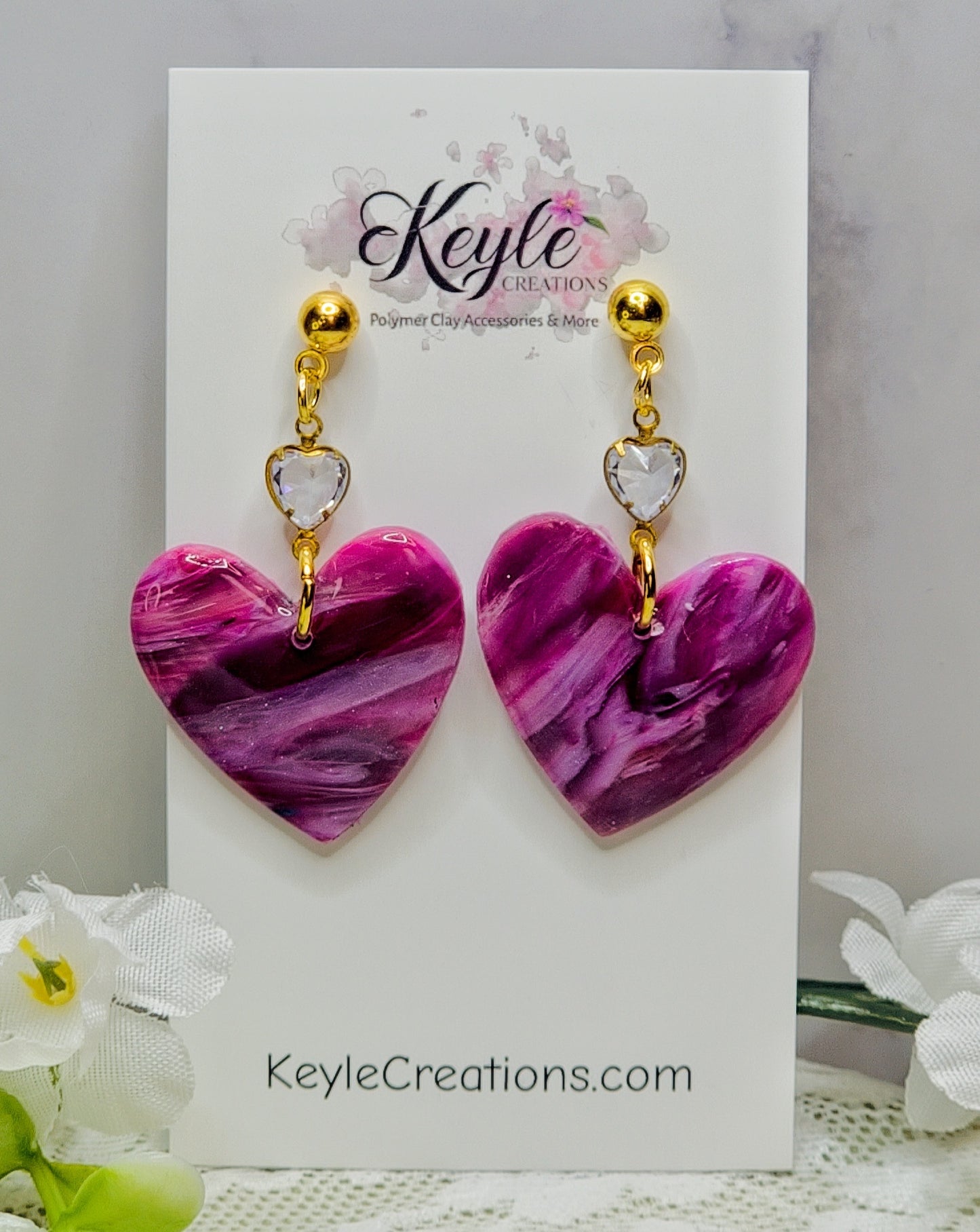 Muted Pink Purple Marbled Dangle Earrings-B