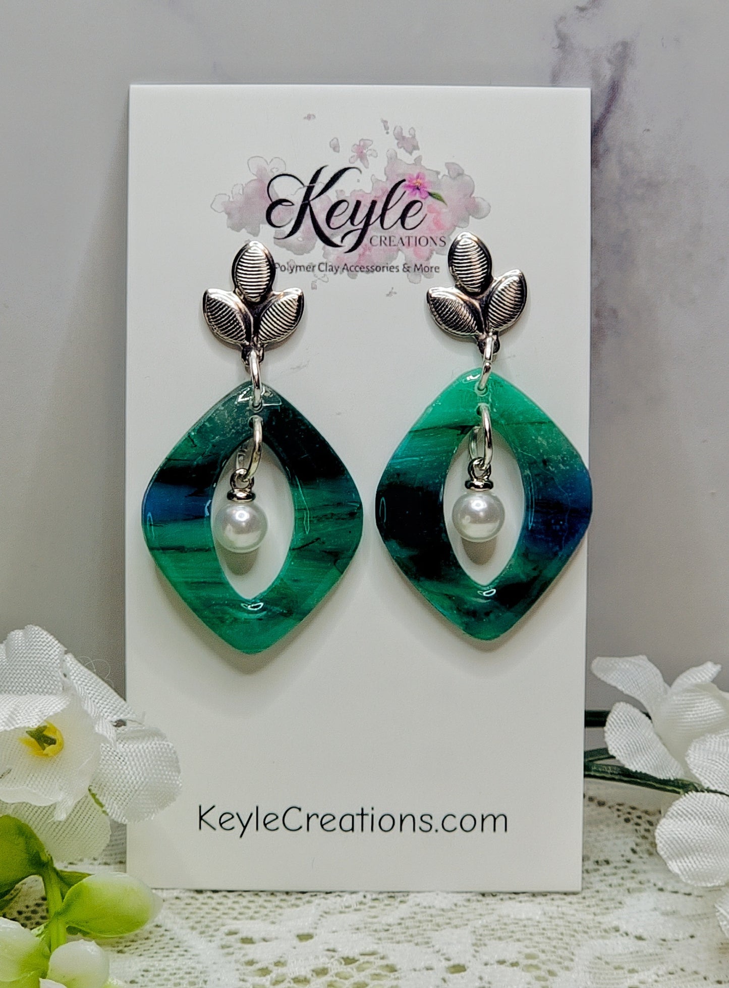 Blue Green Marbled Dangle Earrings-B