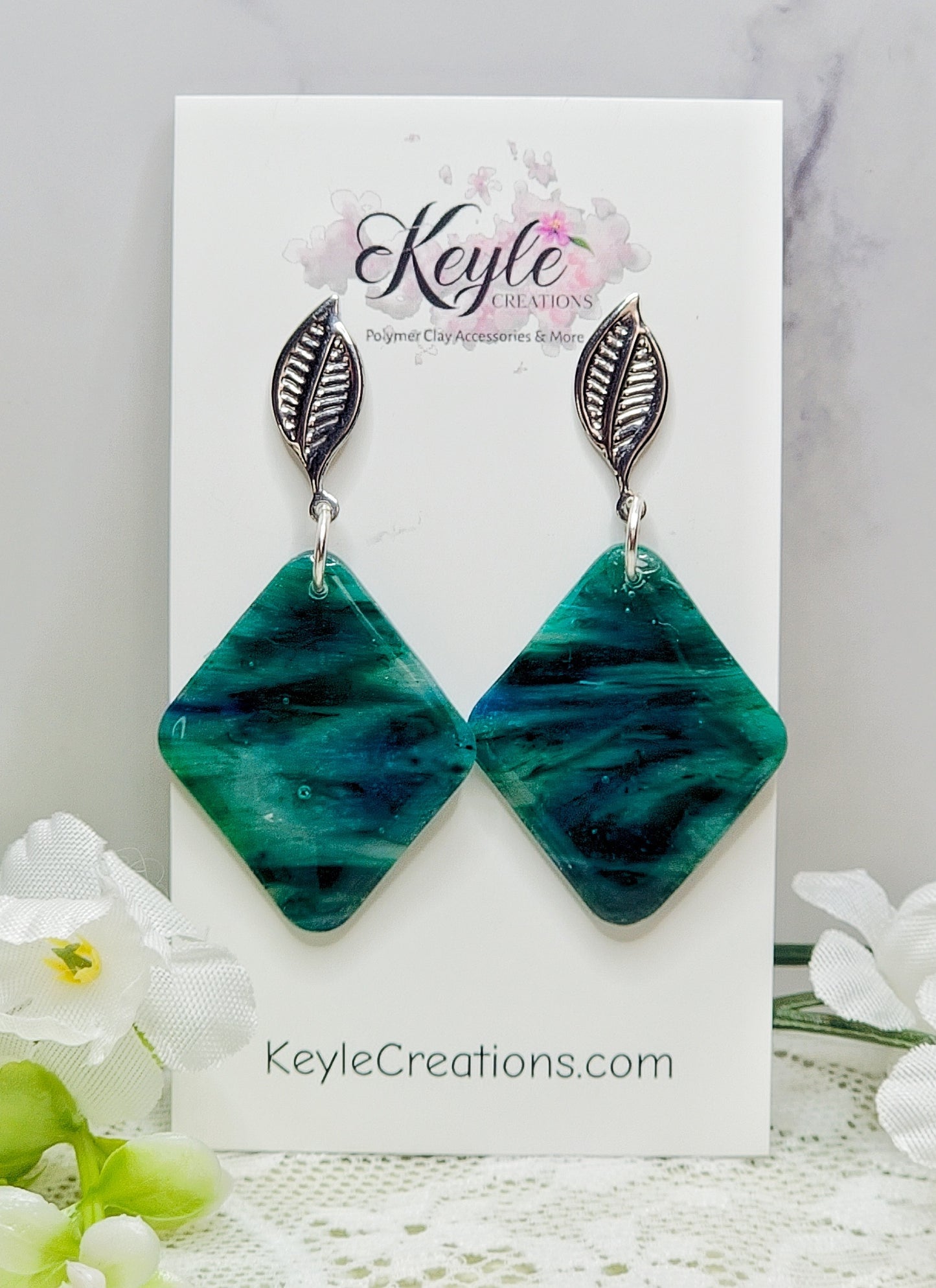 Blue Green Marbled Dangle Earrings-C