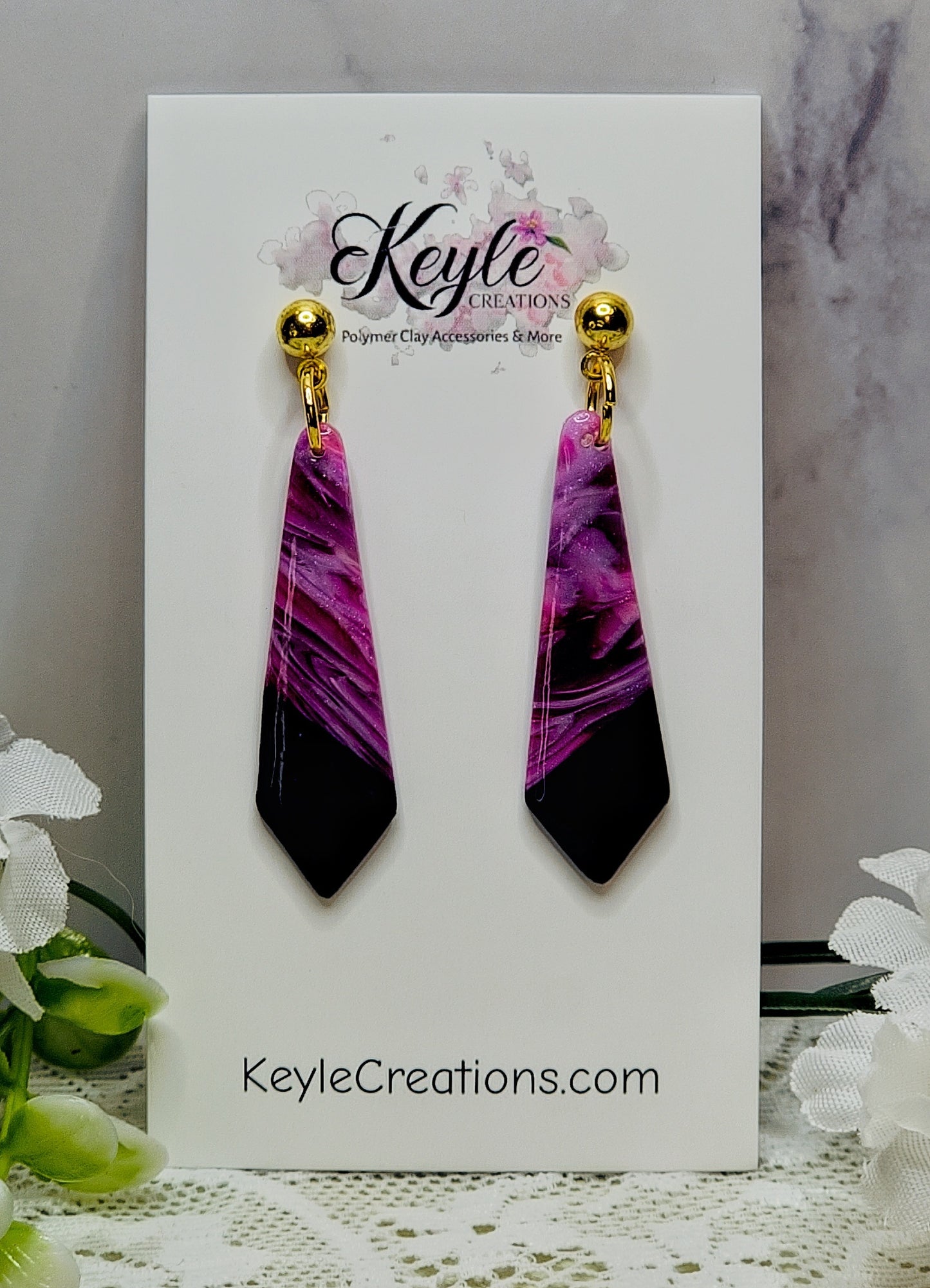 Muted Pink Purple Marbled Dangle Earrings-D