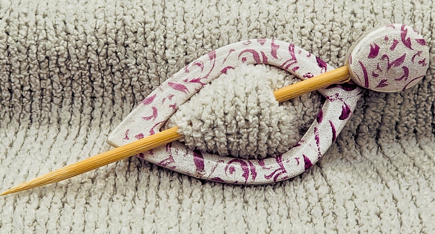 White and Burgundy Shawl Pin-A