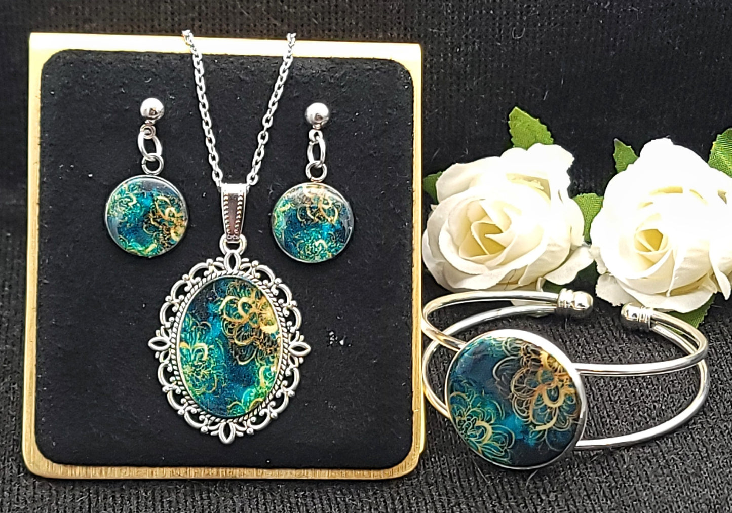 Green Gold Jewelry Set-Silver-A