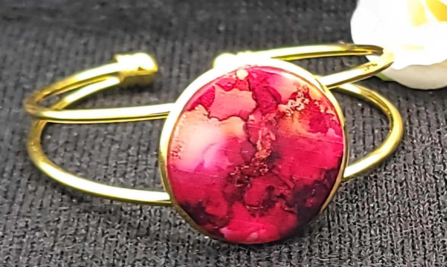 Red Marble Bracelet-Gold
