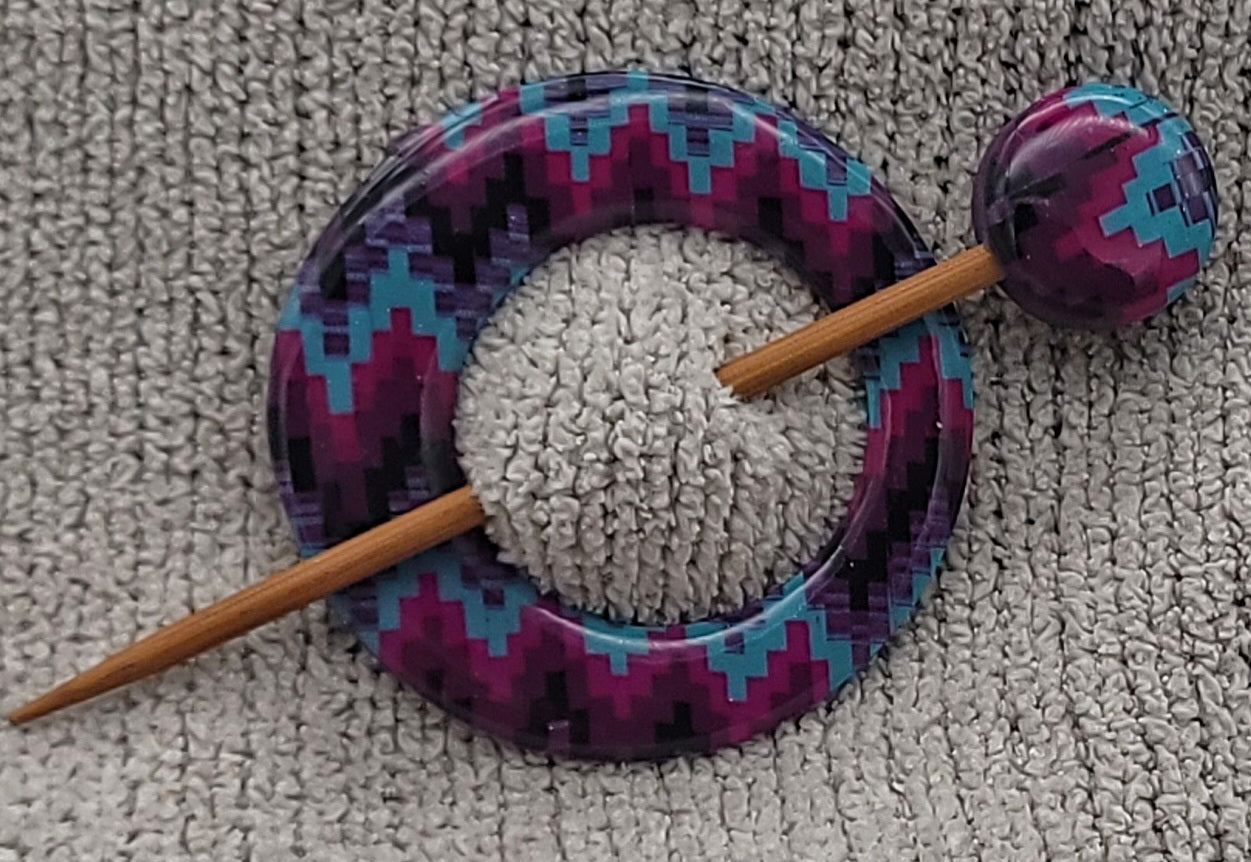 Pink Teal Bargello Shawl Pin