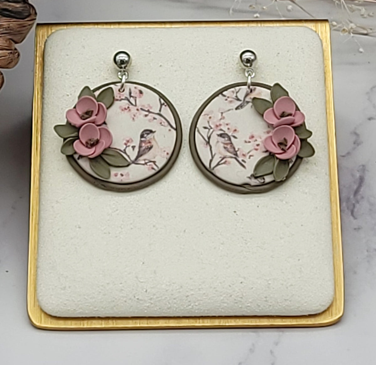 Tiny Bird floral earrings-G