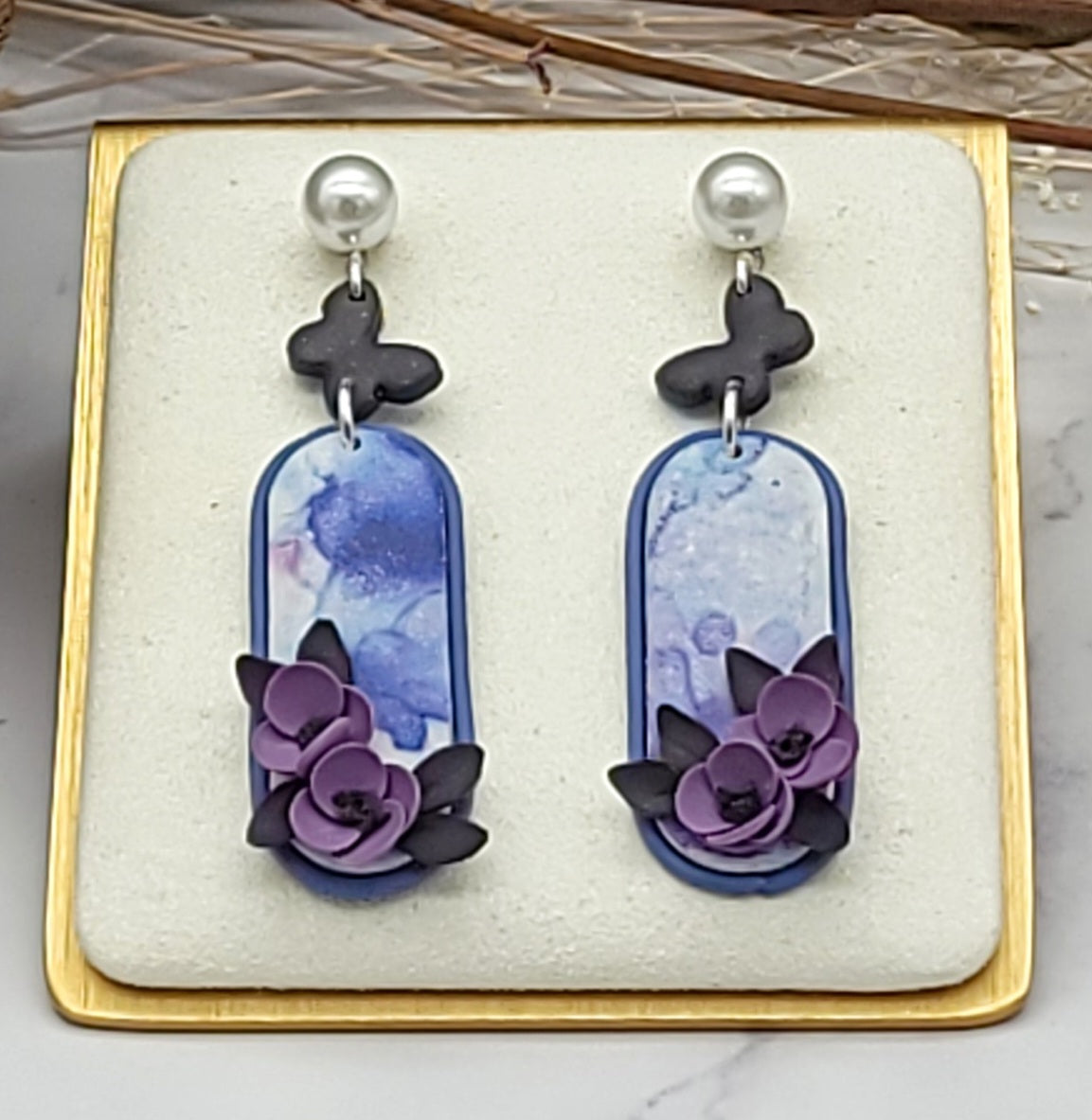 Purple floral earrings-G