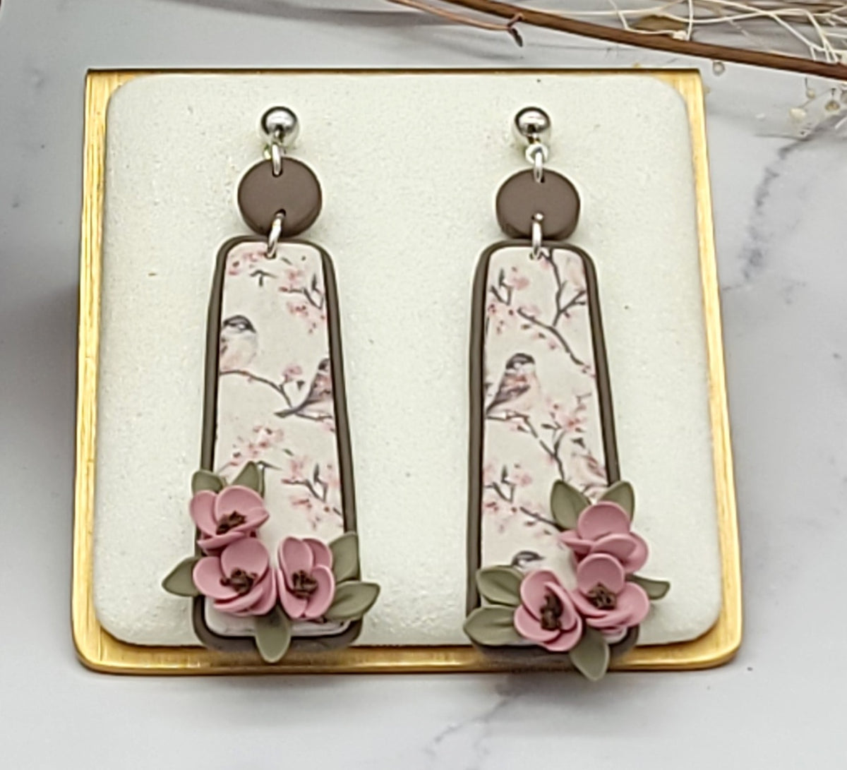 Tiny Bird floral earrings-A