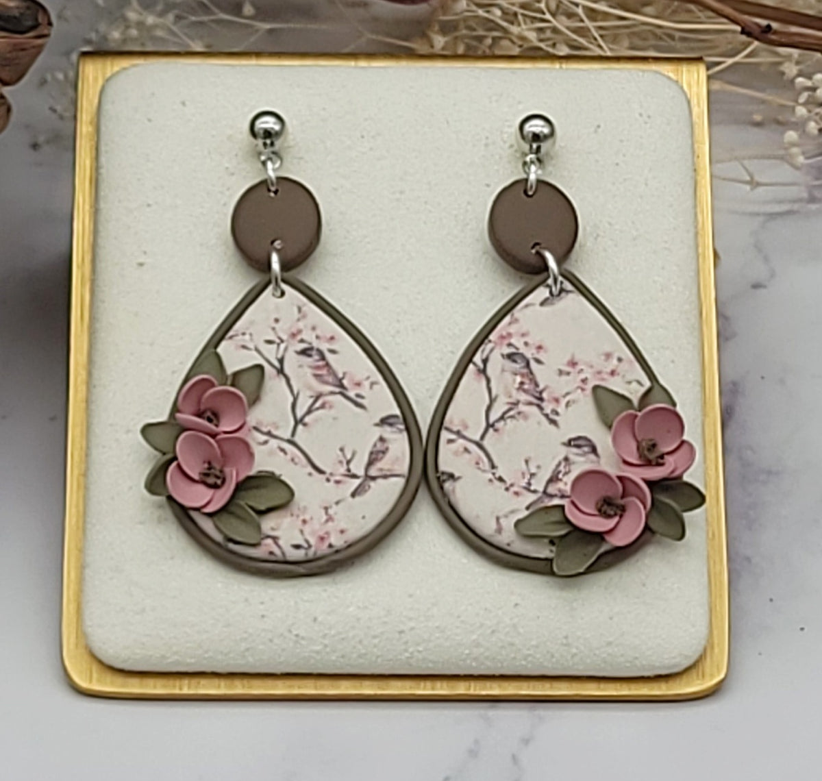 Tiny Bird floral earrings-D
