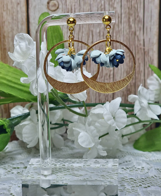 Gold | Blue Floral Dangle Earrings
