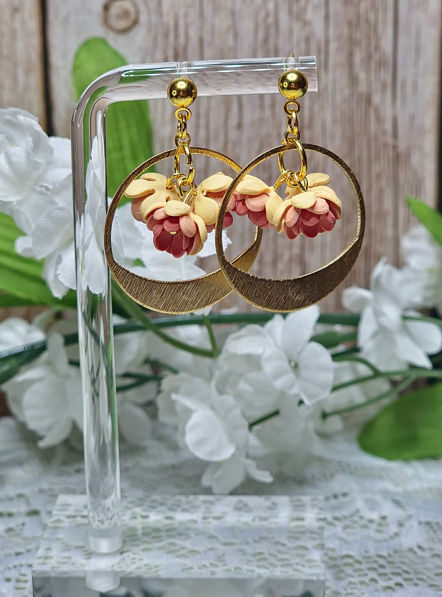 Gold | Orange Floral Dangle Earrings