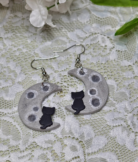 Moon and Cat Earrings