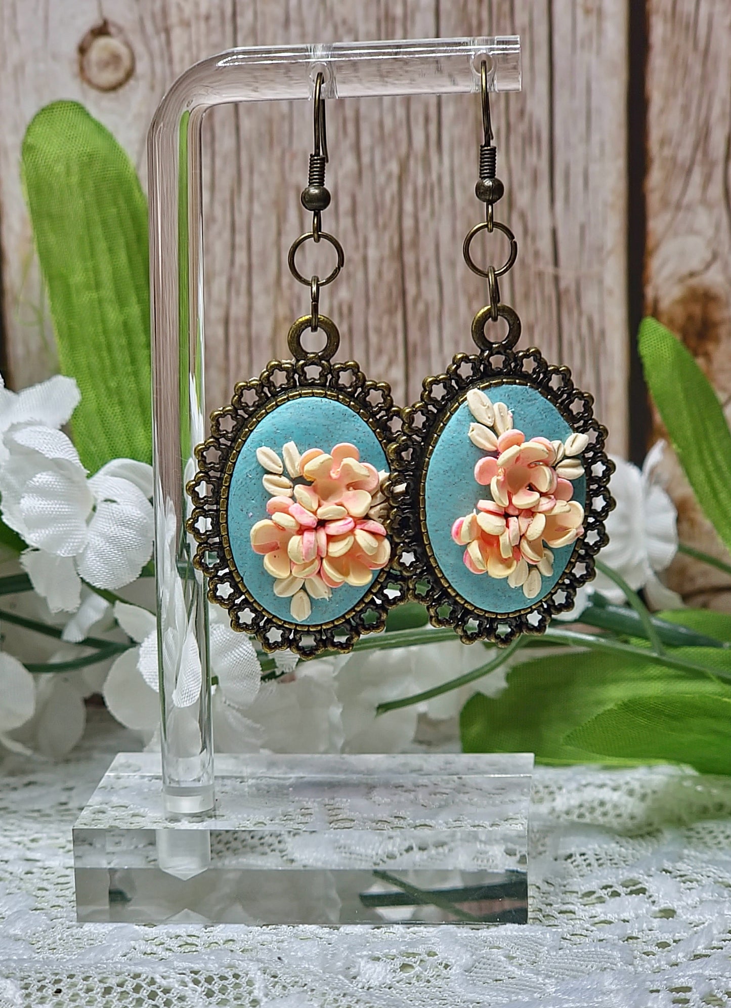 Faux Vintage Bronze Teal Dangle Earrings