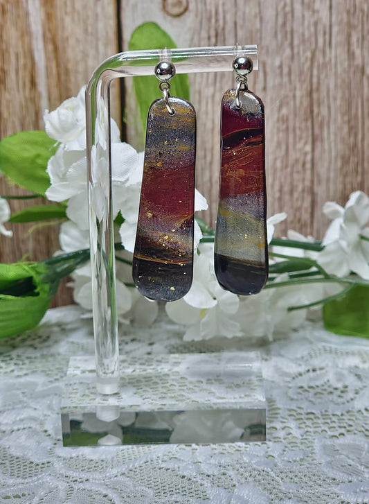 Burgandy and Silver Marbled Earrings - B