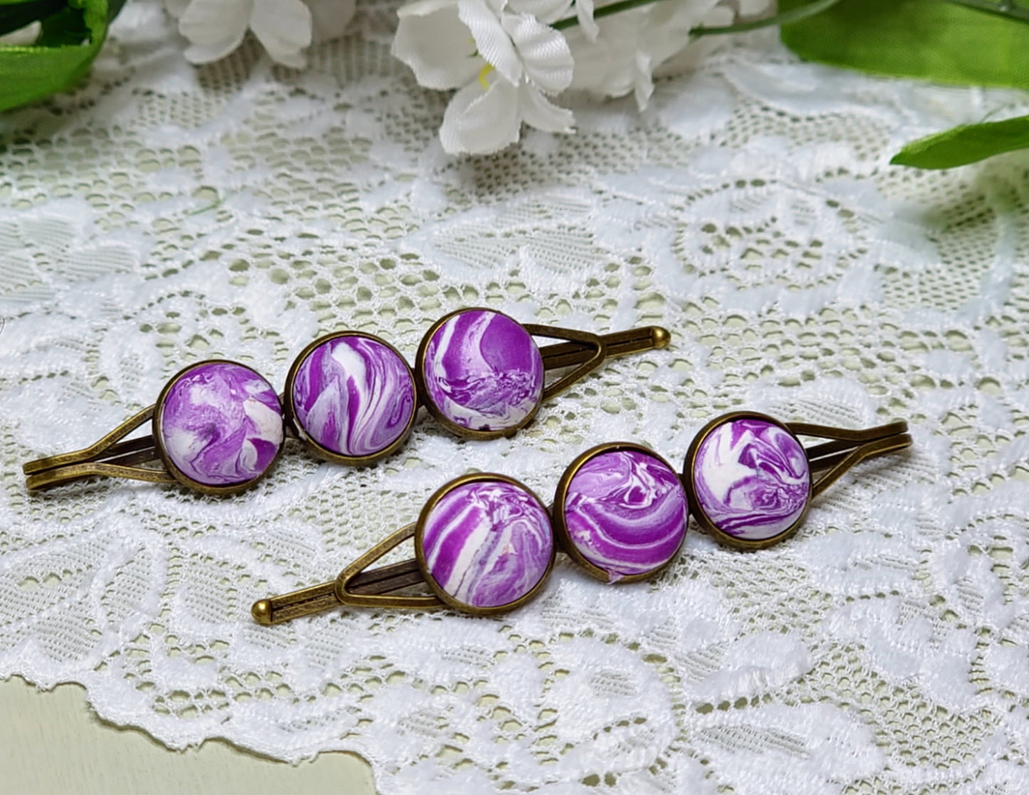 Purple Marble Bobby Pins