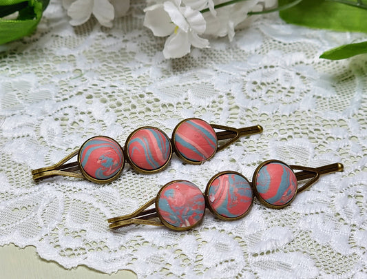 Orange Marble Bobby Pins