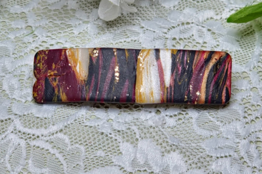 Red and Gold Marbled Barrette - A