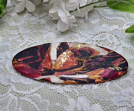 Red and Gold Marbled Barrette - B