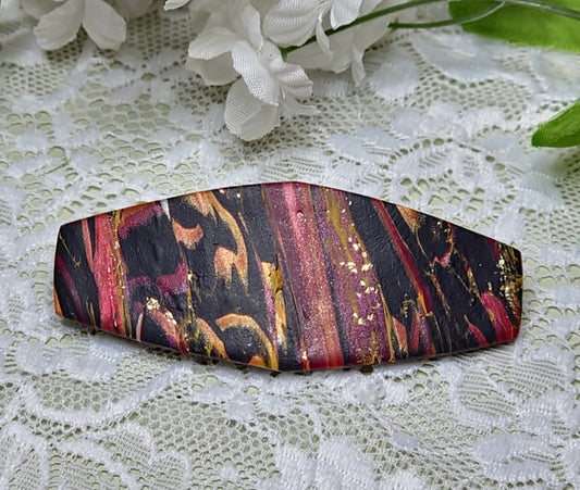 Red and Gold Marbled Barrette - C