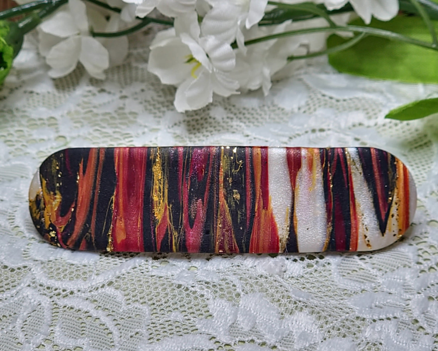 Red and Gold Marbled Barrette