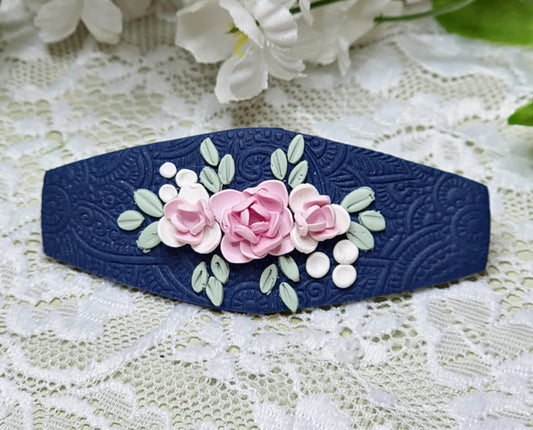 Blue Floral Barrette - A