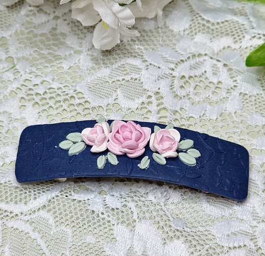 Blue Floral Barrette - B