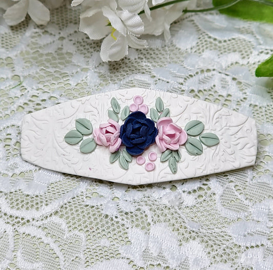 White Floral Barrette -A