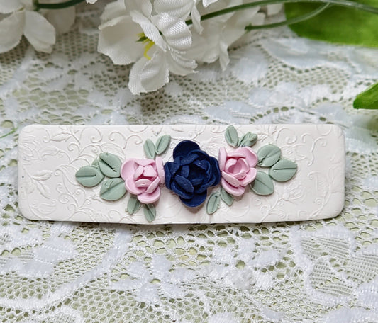 White Floral Barrette -B
