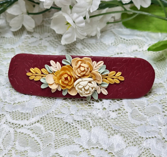 Burgandy Gold Floral Barrette