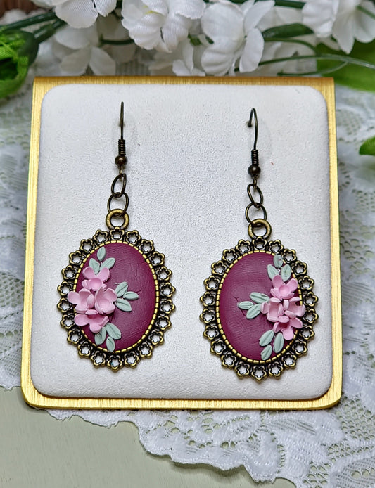 Faux Vintage Bronze Burgandy Dangle Earrings