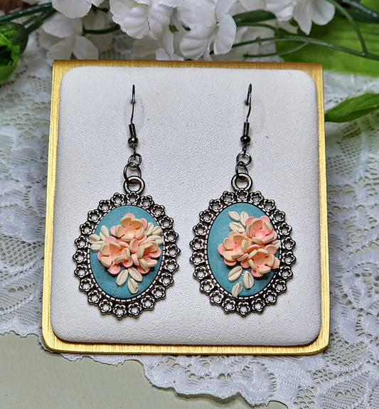 Faux Vintage Silver Teal Dangle Earrings