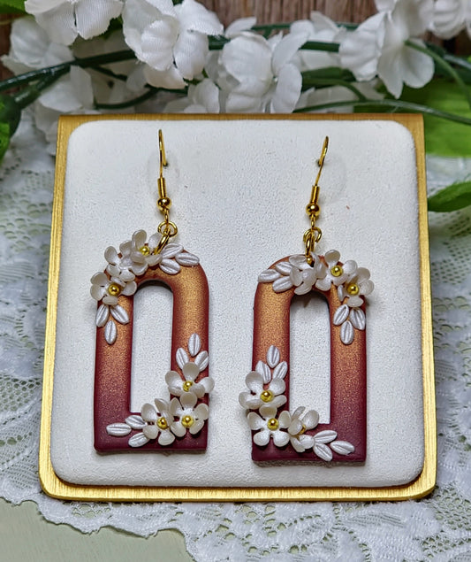 White and Bronze Arch Dangle Earrings