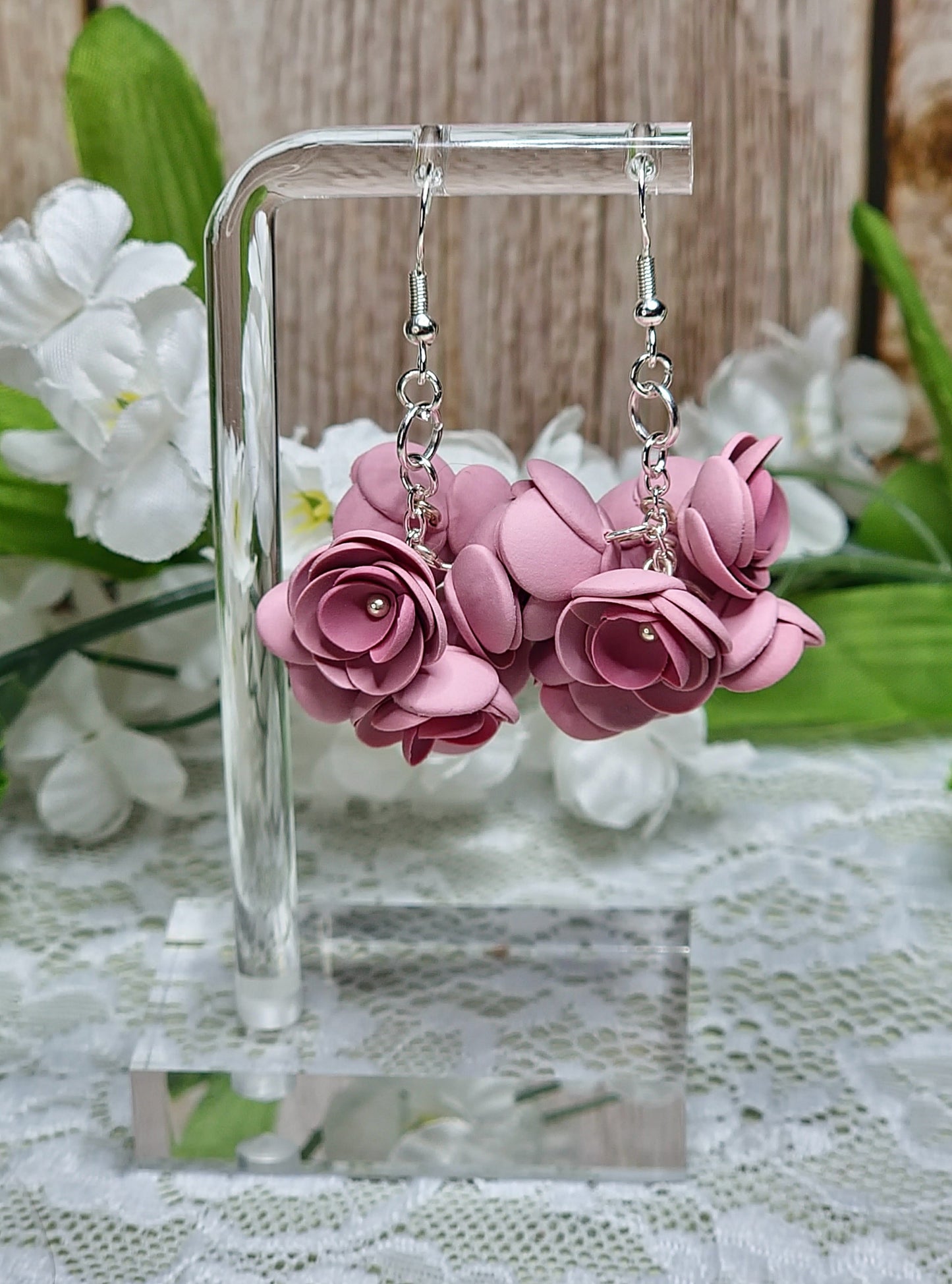 Pink flowers Dangle earrings
