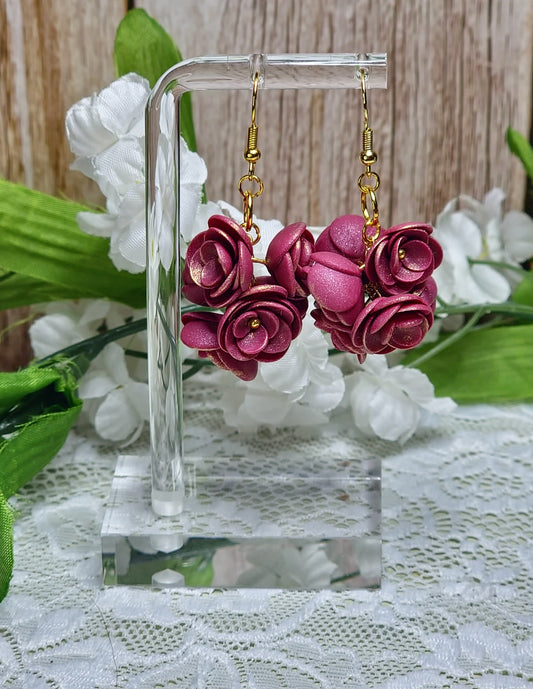 Burgundy flowers Dangle earrings