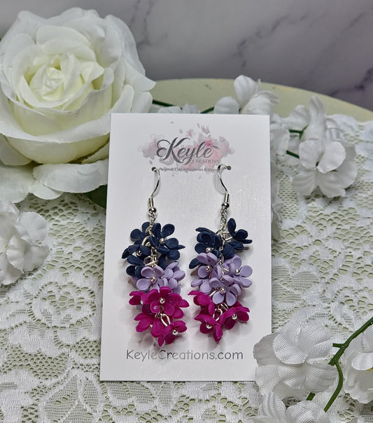 Blue Purple Cluster Dangle earrings | Silver