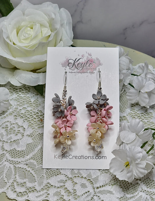 Gray Pink Cluster Dangle earrings