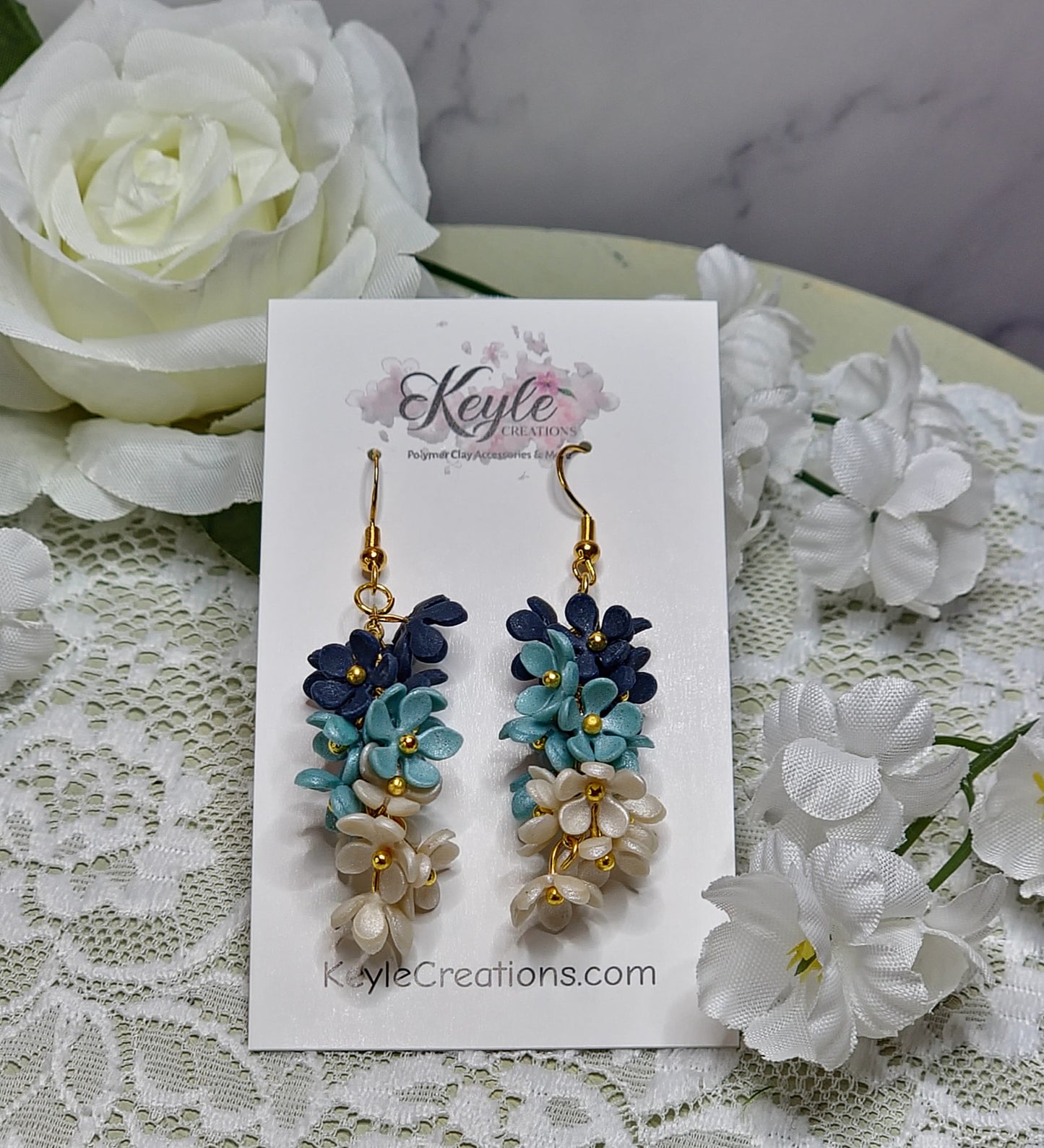 Blue Teal Cluster Dangle earrings