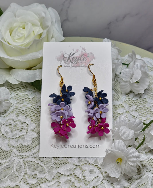 Blue Purple Cluster Dangle earrings | Gold