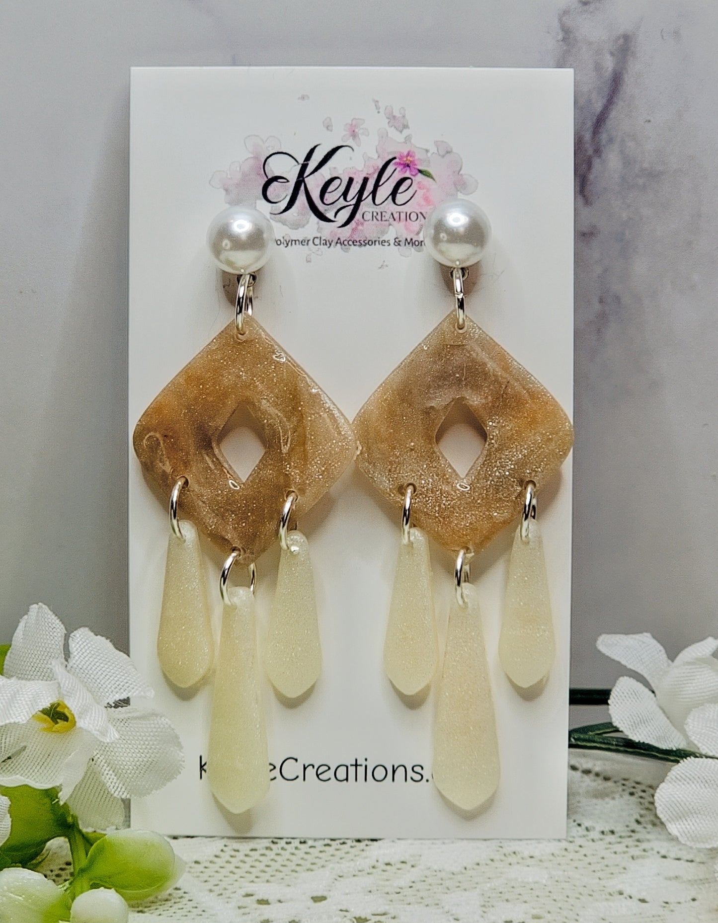 Faux Stone Marbled Dangle Earrings-A