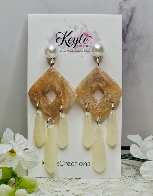 Faux Stone Marbled Dangle Earrings-A