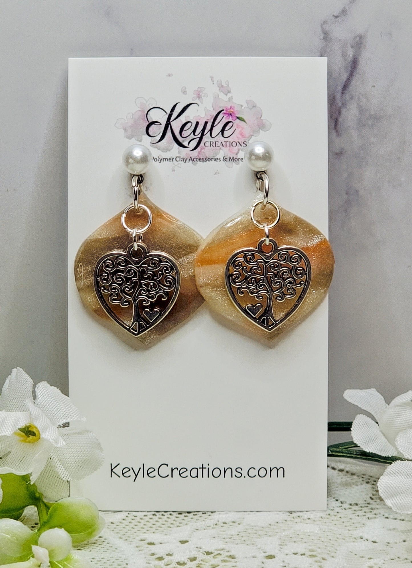 Faux Stone Marbled Dangle Earrings-B