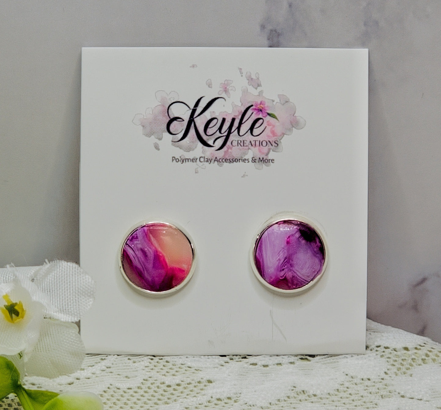 Purple Marble Stud Earrings-A