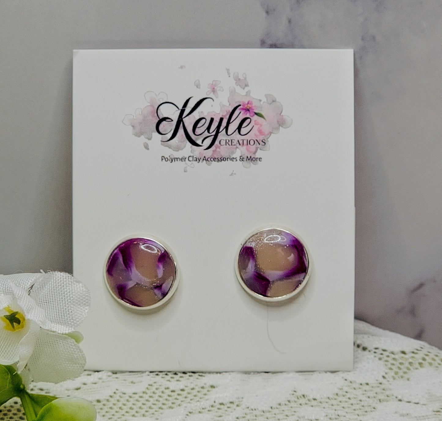 Purple Marble Stud Earrings-B